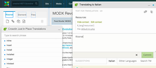 Image of the MODX Manager Crowdin in-context translation
