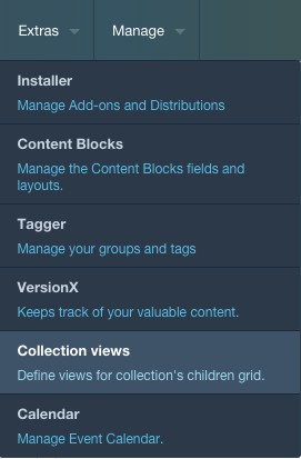 Collection Views menu item