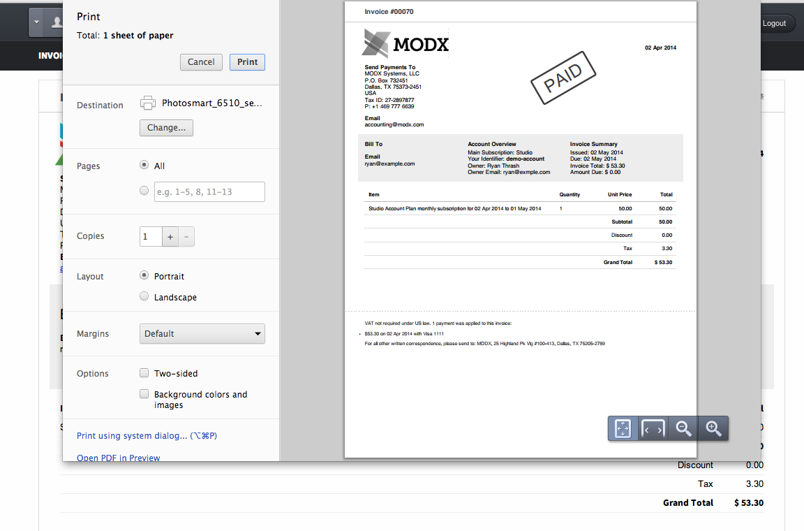 MODX Cloud Invoice