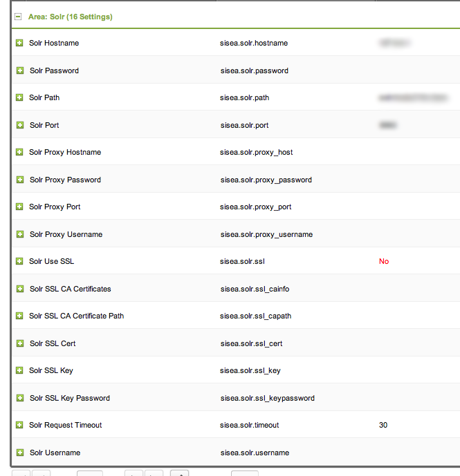 MODX Revolution Settings panel settings grid for SOLR search.